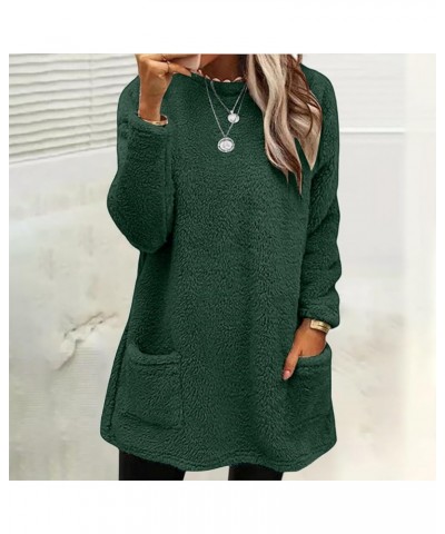 Fleece Sherpa Pullover for Women Casual Crewneck Pullover Winter Warm Faux Fur Sweatshirts Loungwear Tops with Pocket 1-green...