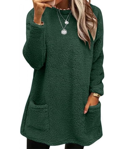 Fleece Sherpa Pullover for Women Casual Crewneck Pullover Winter Warm Faux Fur Sweatshirts Loungwear Tops with Pocket 1-green...