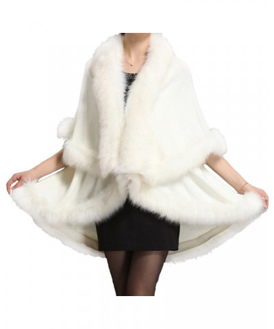 Women Luxury Bridal Faux Fur Shawl Wraps Cloak Coat Sweater Cape Poncho for Evening Party White $23.96 Coats