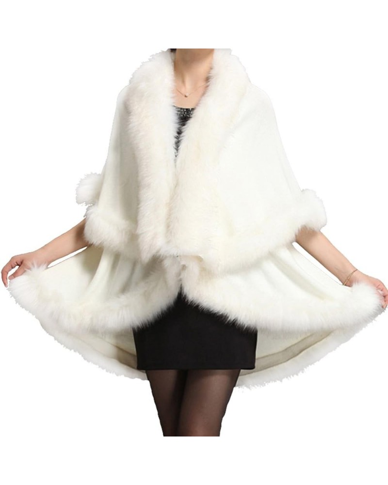 Women Luxury Bridal Faux Fur Shawl Wraps Cloak Coat Sweater Cape Poncho for Evening Party White $23.96 Coats