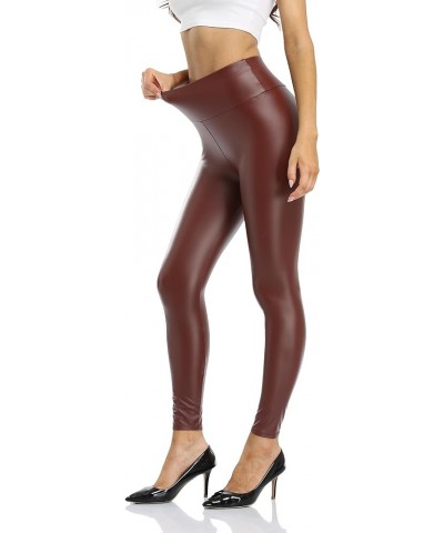 Women's Faux Leather Leggings High Waisted Pleather Pants Stretchy PU Fleece Lined Leggings Brown $10.32 Leggings