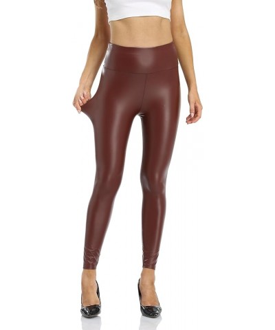 Women's Faux Leather Leggings High Waisted Pleather Pants Stretchy PU Fleece Lined Leggings Brown $10.32 Leggings