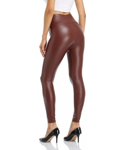 Women's Faux Leather Leggings High Waisted Pleather Pants Stretchy PU Fleece Lined Leggings Brown $10.32 Leggings