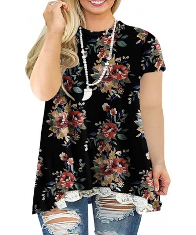 Womens Plus Size Tops XL-4XL Lace Short Sleeve Tunics A-Line Shirts Blouses Floral_l $12.32 Tops