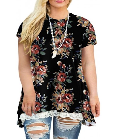 Womens Plus Size Tops XL-4XL Lace Short Sleeve Tunics A-Line Shirts Blouses Floral_l $12.32 Tops