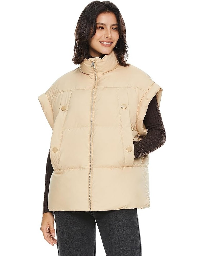 Women's Puffer Vest Fashionable Down Vest Sleeveless Classic Quilted Gilet with Stand Collar Khaki $34.85 Vests