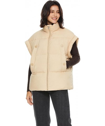 Women's Puffer Vest Fashionable Down Vest Sleeveless Classic Quilted Gilet with Stand Collar Khaki $34.85 Vests