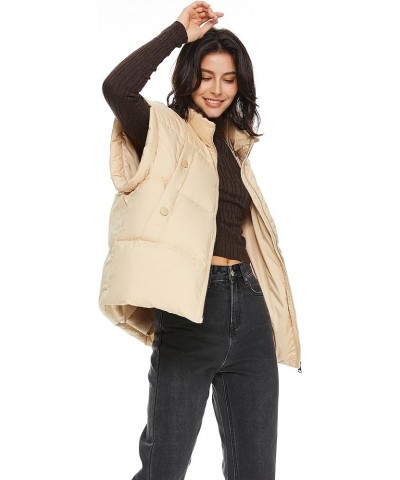 Women's Puffer Vest Fashionable Down Vest Sleeveless Classic Quilted Gilet with Stand Collar Khaki $34.85 Vests