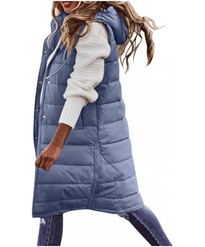 Womens Down Vest Long Down Puffer Sleeveless Coat Fashion Quilted Side Zip up Hooded Jacket Winter with Pockets Blue $11.60 V...