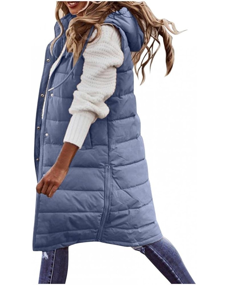 Womens Down Vest Long Down Puffer Sleeveless Coat Fashion Quilted Side Zip up Hooded Jacket Winter with Pockets Blue $11.60 V...