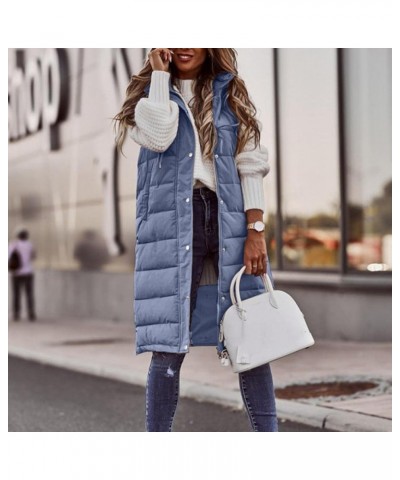 Womens Down Vest Long Down Puffer Sleeveless Coat Fashion Quilted Side Zip up Hooded Jacket Winter with Pockets Blue $11.60 V...