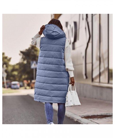 Womens Down Vest Long Down Puffer Sleeveless Coat Fashion Quilted Side Zip up Hooded Jacket Winter with Pockets Blue $11.60 V...