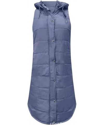 Womens Down Vest Long Down Puffer Sleeveless Coat Fashion Quilted Side Zip up Hooded Jacket Winter with Pockets Blue $11.60 V...