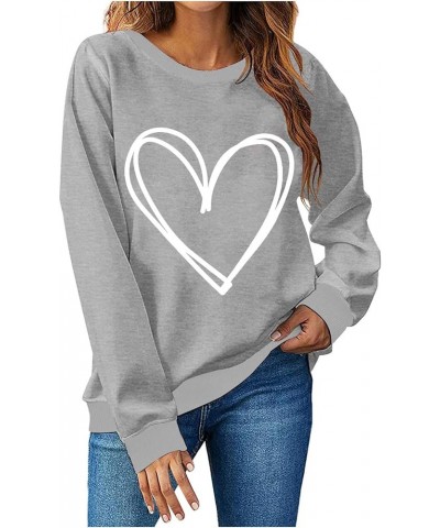 Valentines Day Shirts Women Fashion Love Heart Shirts Pullover Loose Long Sleeve Tops B-grey $12.69 Hoodies & Sweatshirts