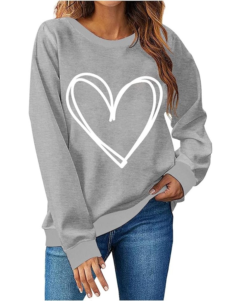 Valentines Day Shirts Women Fashion Love Heart Shirts Pullover Loose Long Sleeve Tops B-grey $12.69 Hoodies & Sweatshirts