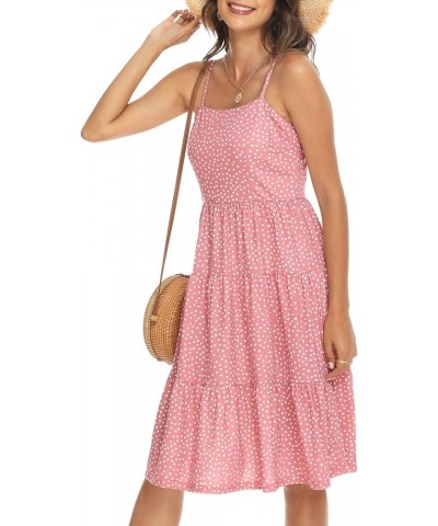 Womens Summer Dresses Spaghetti Strap Tiered Midi Dress Wedding Guest Ruffle Cotton Black Casual Beach Sun Dress Pink Polka D...