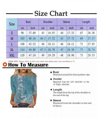 Woemns Casual 3/4 Sleeve Shirts Dressy Crewneck Summer Tops,Holiday Beach Blouses 2024 Trendy Floral Graphic Tees 05-light Bl...