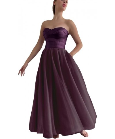 Women's Strapless Tea Length Prom Dresses Tulle A Line Satin Formal Evening Party Gown with Pockets Grape $35.74 Dresses