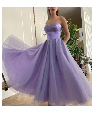 Women's Strapless Tea Length Prom Dresses Tulle A Line Satin Formal Evening Party Gown with Pockets Grape $35.74 Dresses