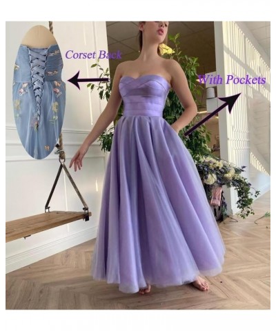 Women's Strapless Tea Length Prom Dresses Tulle A Line Satin Formal Evening Party Gown with Pockets Grape $35.74 Dresses