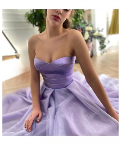 Women's Strapless Tea Length Prom Dresses Tulle A Line Satin Formal Evening Party Gown with Pockets Grape $35.74 Dresses