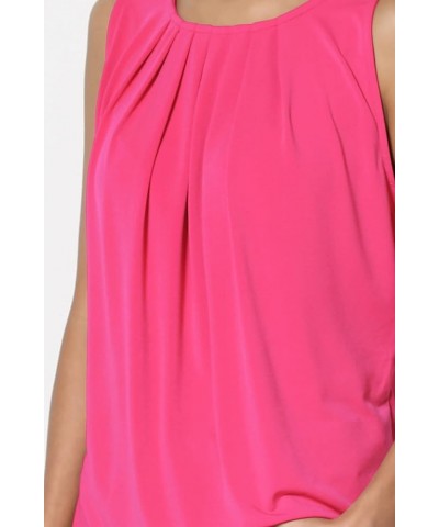 Women's S~3X Sleeveless Pleated O Crew Neck Tank Top Essential Stretch Blouse Hot Pink $9.67 Tanks