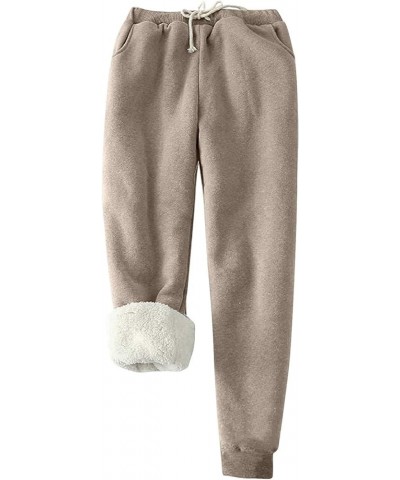 Womens Fleece Lined Pants Plus Size Warm Sherpa Tall Long Sweatpants Loose Fit Elastic Waist Lounge Winter Pants M-khaki $10....