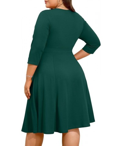 Women's Plus Size Faux Wrap V Neck 3/4 Sleeve Fit and Flare Wedding Guest Casual Party Midi Dress Green $11.76 Dresses