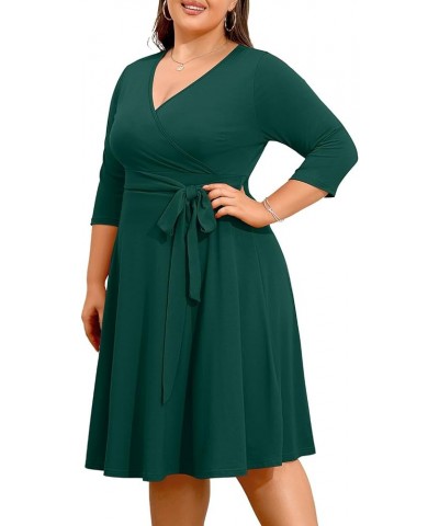 Women's Plus Size Faux Wrap V Neck 3/4 Sleeve Fit and Flare Wedding Guest Casual Party Midi Dress Green $11.76 Dresses