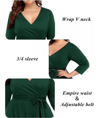 Women's Plus Size Faux Wrap V Neck 3/4 Sleeve Fit and Flare Wedding Guest Casual Party Midi Dress Green $11.76 Dresses