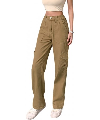 Women's High Waisted Wide Leg Jeans Straight Denim Pants Casual Baggy Trousers Streetwear Fashion Pocket4 Brown $14.76 Jeans