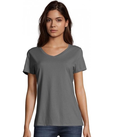 Women's Perfect-t V-neck T-shirt, Ring-spun Cotton Short Sleeve Tee for Women 1 Smoke Grey $5.50 T-Shirts