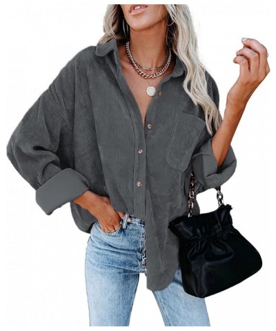 Womens Corduroy Shirts Long Sleeve Boyfriend Oversized Button Down Blouses Tops Casual Loose Jacket with Pockets Dark Gray $2...