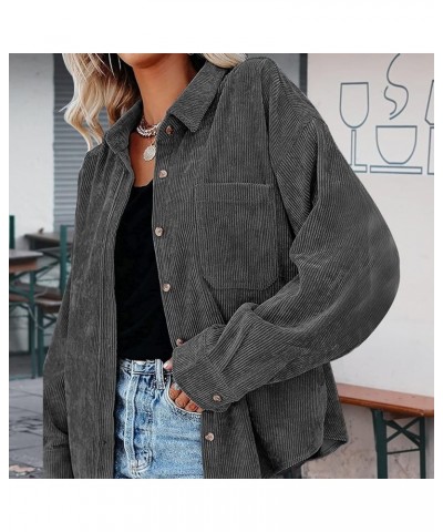 Womens Corduroy Shirts Long Sleeve Boyfriend Oversized Button Down Blouses Tops Casual Loose Jacket with Pockets Dark Gray $2...