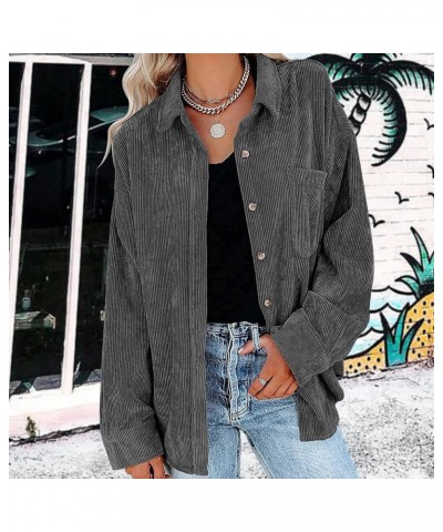 Womens Corduroy Shirts Long Sleeve Boyfriend Oversized Button Down Blouses Tops Casual Loose Jacket with Pockets Dark Gray $2...