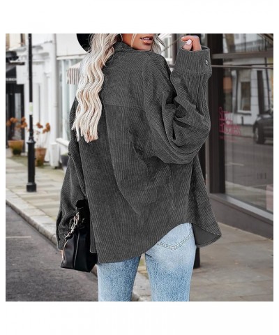 Womens Corduroy Shirts Long Sleeve Boyfriend Oversized Button Down Blouses Tops Casual Loose Jacket with Pockets Dark Gray $2...