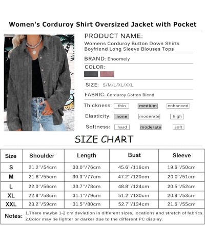 Womens Corduroy Shirts Long Sleeve Boyfriend Oversized Button Down Blouses Tops Casual Loose Jacket with Pockets Dark Gray $2...