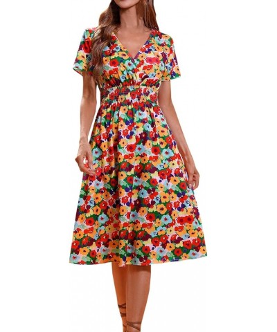 Plus Size Floral Dress Women Casual Sleeve V-Neck Short Printed Plus Size Dress Oversized Loose Dress Sundress A2-red $10.65 ...