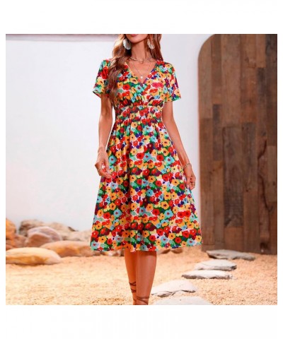 Plus Size Floral Dress Women Casual Sleeve V-Neck Short Printed Plus Size Dress Oversized Loose Dress Sundress A2-red $10.65 ...