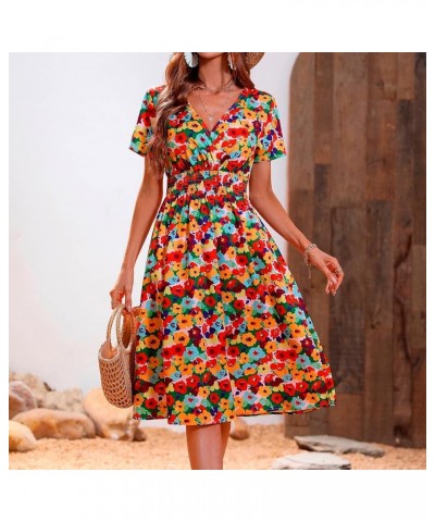 Plus Size Floral Dress Women Casual Sleeve V-Neck Short Printed Plus Size Dress Oversized Loose Dress Sundress A2-red $10.65 ...