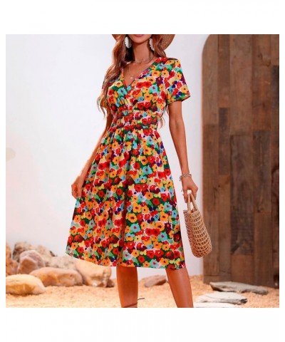 Plus Size Floral Dress Women Casual Sleeve V-Neck Short Printed Plus Size Dress Oversized Loose Dress Sundress A2-red $10.65 ...