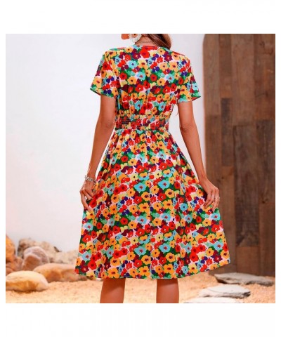 Plus Size Floral Dress Women Casual Sleeve V-Neck Short Printed Plus Size Dress Oversized Loose Dress Sundress A2-red $10.65 ...