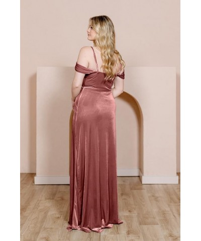 Velvet Off Shoulder Long Bridesmaid Dresses Cowl Neck Formal Gowns Evening Dress with Slit Brown $23.65 Dresses