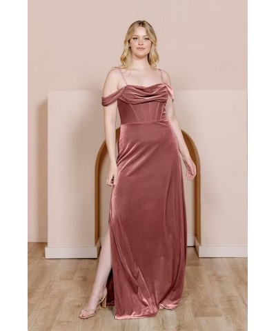 Velvet Off Shoulder Long Bridesmaid Dresses Cowl Neck Formal Gowns Evening Dress with Slit Brown $23.65 Dresses