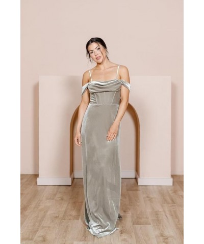 Velvet Off Shoulder Long Bridesmaid Dresses Cowl Neck Formal Gowns Evening Dress with Slit Brown $23.65 Dresses