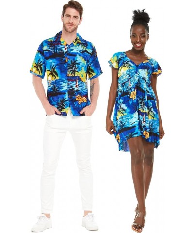 Matchable Couple Hawaiian Luau Shirt or Rahee Mini Dress in Sunset Blue Men Men Sunset Blue $23.76 Dresses