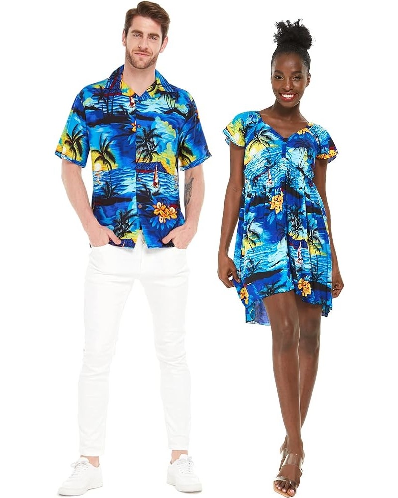 Matchable Couple Hawaiian Luau Shirt or Rahee Mini Dress in Sunset Blue Men Men Sunset Blue $23.76 Dresses