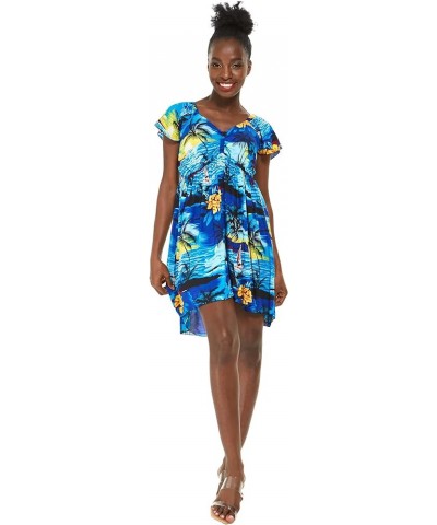 Matchable Couple Hawaiian Luau Shirt or Rahee Mini Dress in Sunset Blue Men Men Sunset Blue $23.76 Dresses