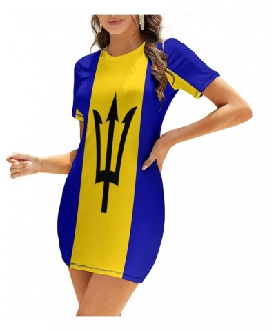 Barbados Flag Women's Dress Summer Crew Neck Casual Wear $15.38 Dresses