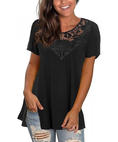 Short Sleeve Tunics For Women Loose Lace Tops For Leggings Black $10.12 Tops